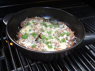 Italian Sausage with Cheese in 10 inch skillet on the Grill