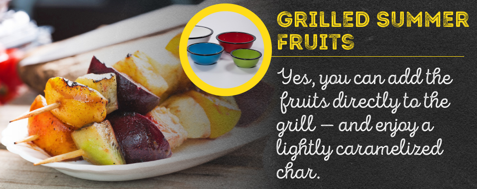 Plate of grilled summer fruits apples and peaches